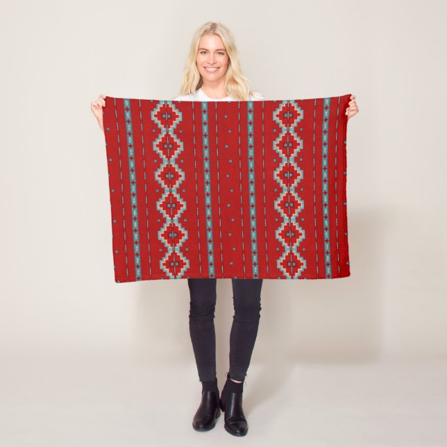 Couverture Polaire Mesas Sud-Ouest Rouge & Turquoise Petite (En situation)
