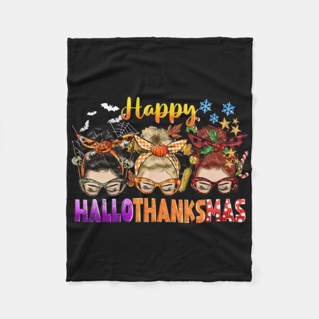 Couverture Polaire Messy Bun Halloween Aux Femmes De Noël Happy Hallo (Devant)