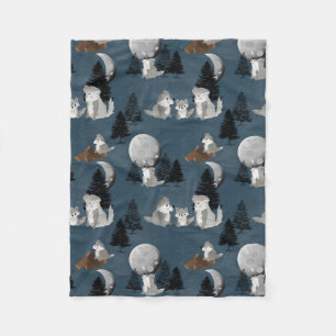 Couverture Polaire Meute de loups mignons, nuit dans les bois 