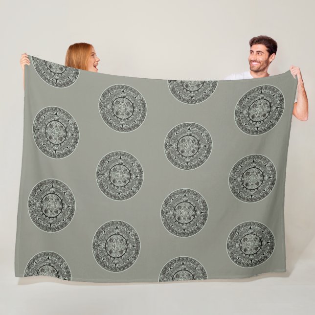 Couverture Polaire Mexicaine Aztec Sun Stone Maya Calendrier 1 (En situation)