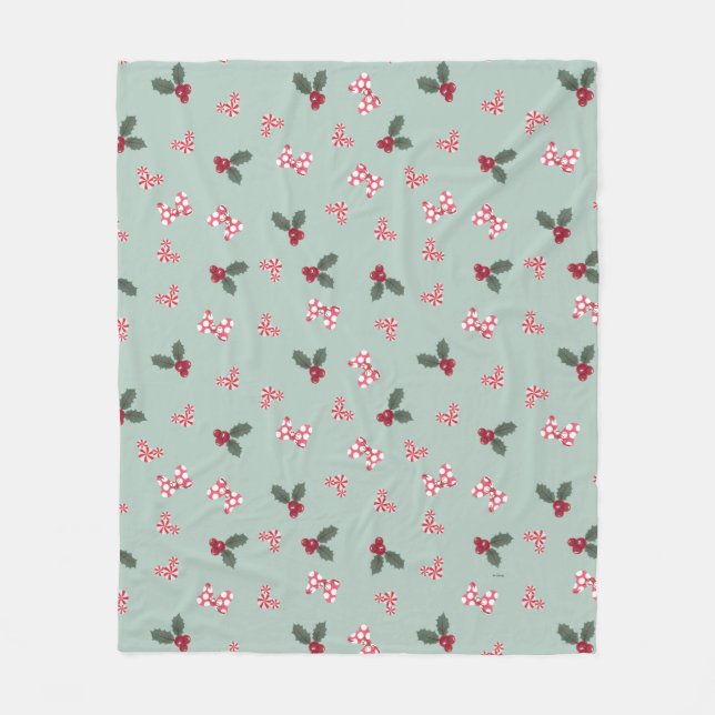 Couverture Polaire Mickey & Minnie | Christmas Holly Motif (Devant)