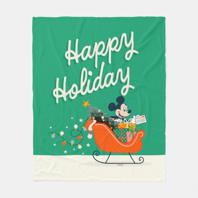 Couverture Polaire Mickey Mouse Sleigh Ride | Joyeux Fêtes (Devant)