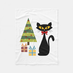 Couverture Polaire Mid Century Christmas chat Fleece Blanche