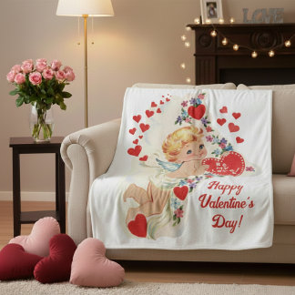 Couverture Polaire Mid Century Vintage Cupid Be My Love Valentine