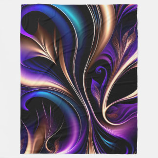 Couverture Polaire Midnight Bloom - Violet foncé, sarcelle et or Abst