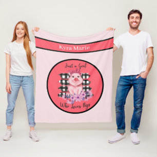 Couverture Polaire mignon amoureux de porc ajouter le nom Fleece Blan