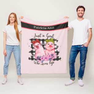 Couverture Polaire mignon amoureux de porc ajouter nom