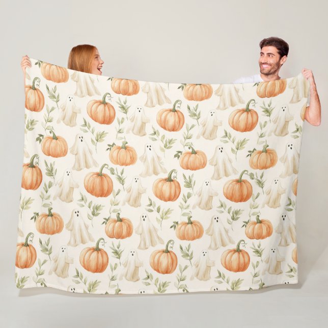 Couverture Polaire Mignon Halloween Citrouille Ghost (En situation)