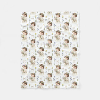 Couverture Polaire Mignon motif de petite fille aux fleurs en aquarel