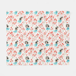 Couverture Polaire Mignonne Fille Motif Floral Plaid en Molleton – En