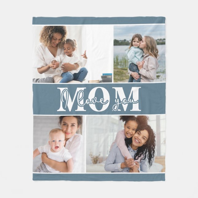 Couverture Polaire Mignonne JE T'AIME MOM Fête des Mères Photo (Devant)