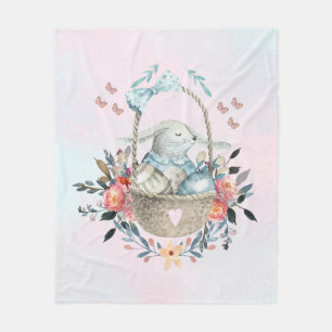 Couverture Polaire Mignonne lapin dans un panier avec des oeufs et de
