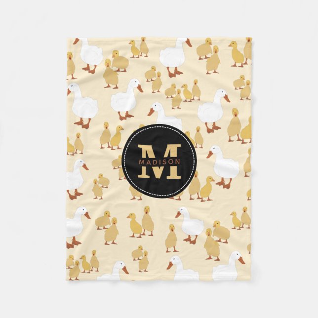 Couverture Polaire Mignonne Mère Canard & Bébé Motif Monogramme (Devant)