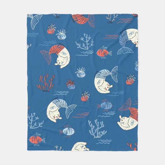 Couverture Polaire Mignonne petite sirène de chat sans couture motif. (Devant)