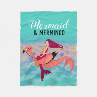 Couverture Polaire Mignonne sirène mauve Flamant rose rose sous la me