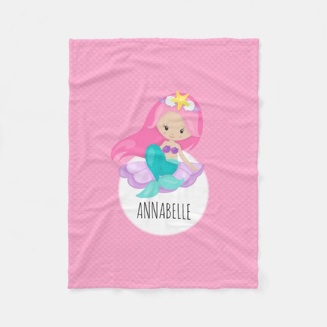Couverture Polaire Mignonne Sirène Princesse Fille Mer Coquille Pales (Devant)