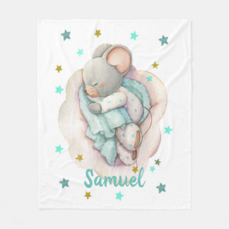 Couverture Polaire Mignonne souris bébé dormant sur un nuage