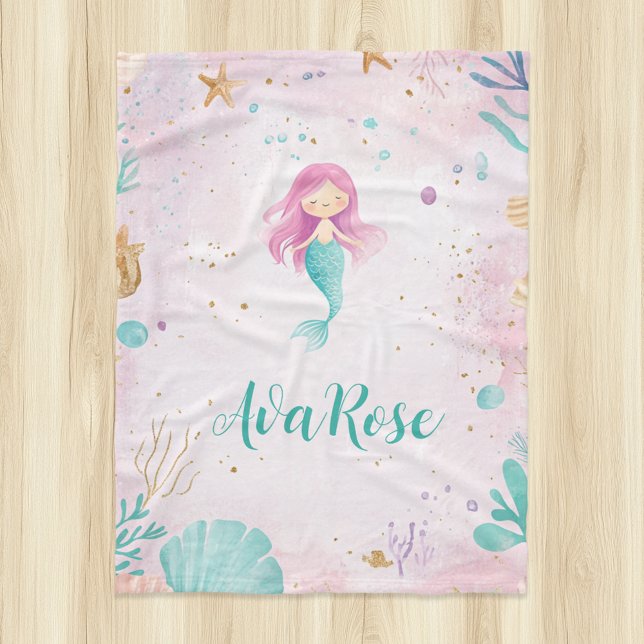 Couverture Polaire Mignonne Sous La Mer Sirène Fille Personnalisée (Créateur téléchargé)