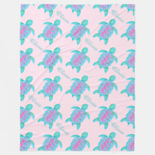 Couverture Polaire Mignonne tortue rose nom de coeur à motif couvertu