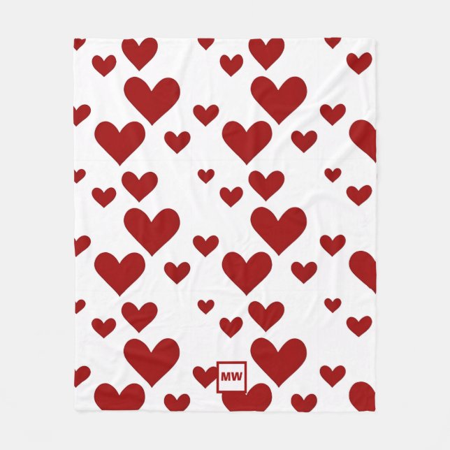 Couverture Polaire Mini, coeur rouge, monogramme arrière - plan blanc (Devant)