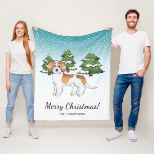 Couverture Polaire Mini Goldendoodle Abricot et Blanc Forêt d'Hiver