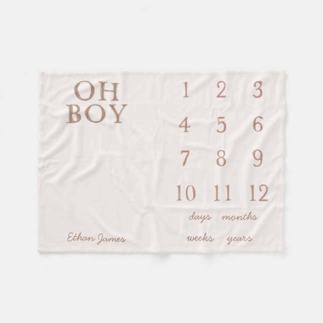 Couverture Polaire Mini-lettre à la main Brown mensuel bébé Jalon (Devant (Horizontal))