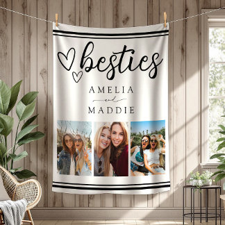 Couverture Polaire Minimal Besties Photo Collage Black and White