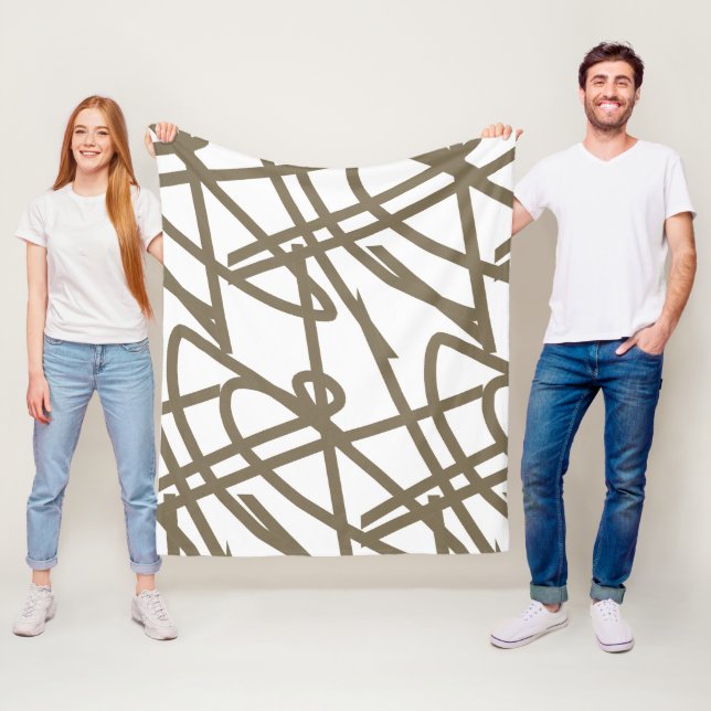 Couverture Polaire Minimalisme Abstrait Lignes de chocolat Blanche (En situation)