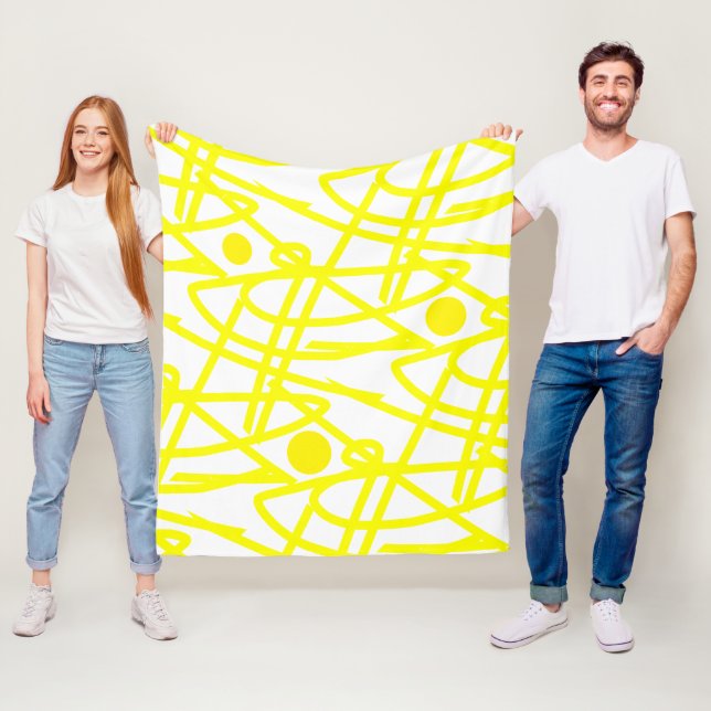 Couverture Polaire Minimalisme Abstrait Lignes jaunes Blanche (En situation)