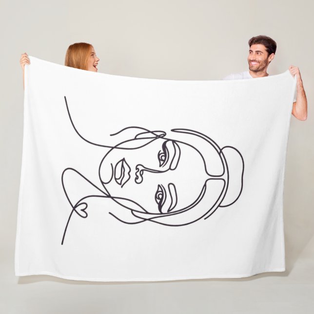 Couverture Polaire Minimalist Woman Face Line Art Fleece Blanket (En situation)