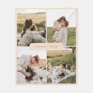 Couverture Polaire Minimaliste Personnalisé 4 Photos Couple Collage