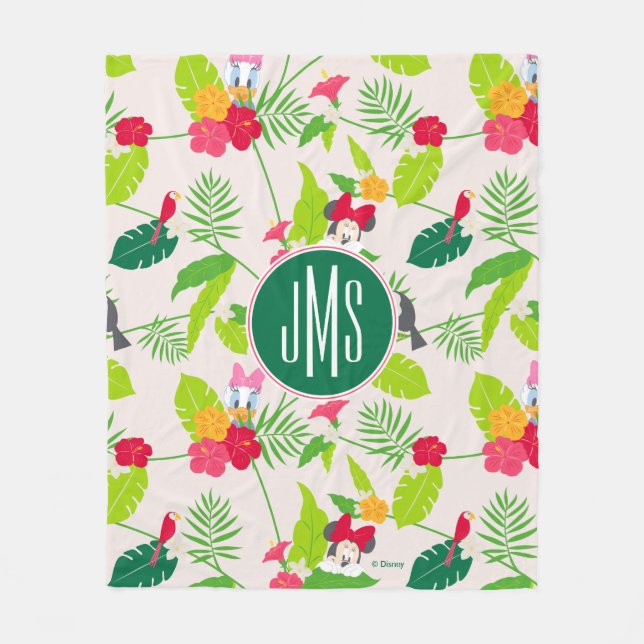 Couverture Polaire Minnie et Daisy | Monogramme Motif tropical (Devant)