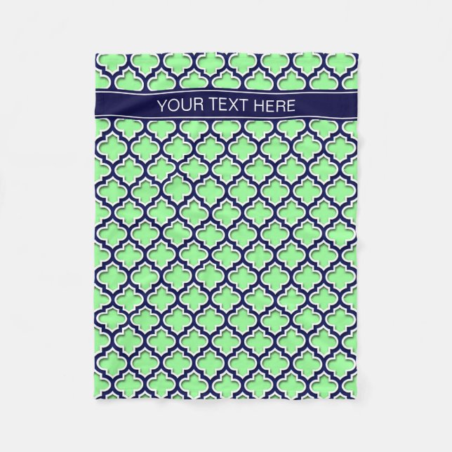Couverture Polaire Mint Green, Navy Moroccan #5DS Navy Name Monogram (Devant)