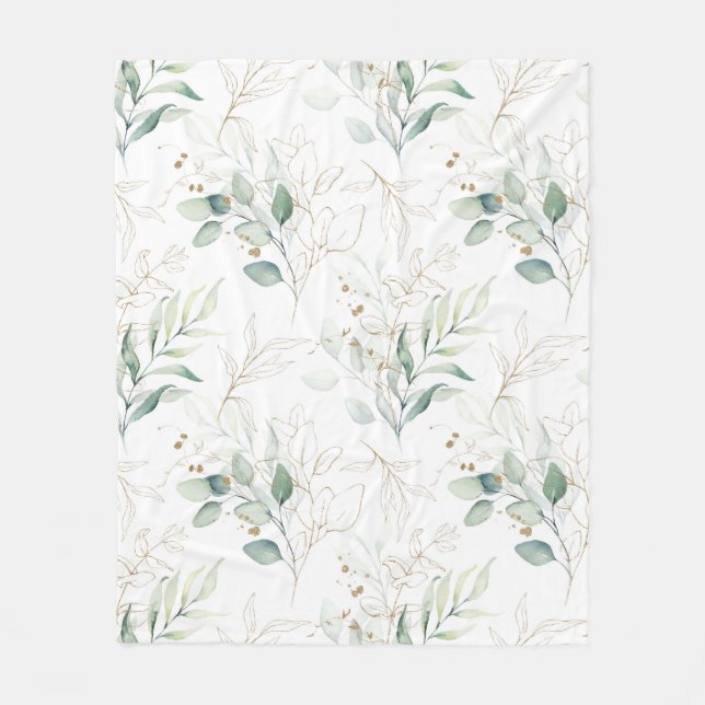Couverture Polaire Mint Green Pastel Floral Greenery Motif (Devant)