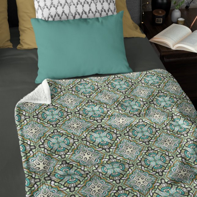 Couverture Polaire Mint Vert Turquoise Hip Bohemian Bali Art Motif (Créateur téléchargé)