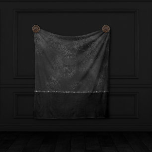 Couverture Polaire Minuit Onyx Romance Black Satiny Grunge Damask