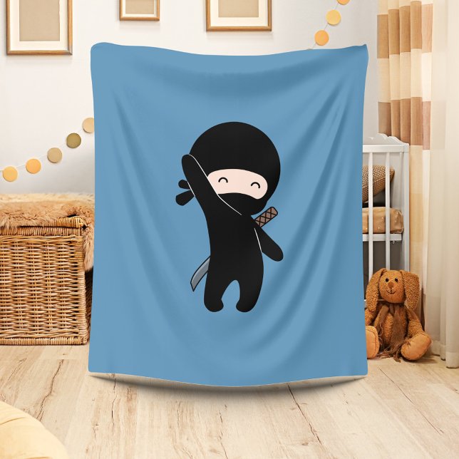 Couverture Polaire Minuscule Ninja heureux sur bleu (Créateur téléchargé)