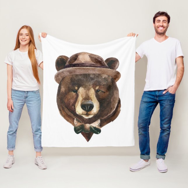 Couverture Polaire Mode d'ours d'aquarelle (En situation)