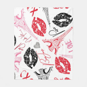 Couverture Polaire Mode Paris, calligraphie motif Tour Eiffel.
