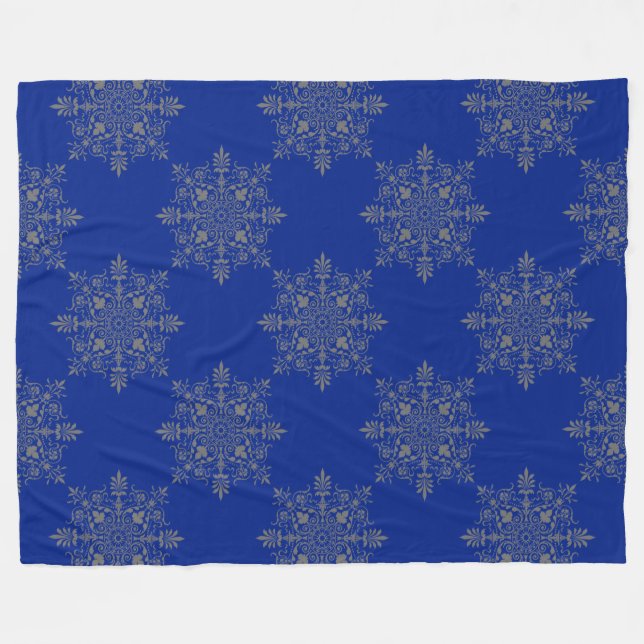 Couverture Polaire Modèle Damas très élégant Royal Blue (Devant (Horizontal))