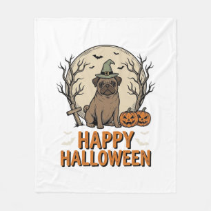 Couverture Polaire Modèle de chemise vintage Halloween Pug Chapeau de