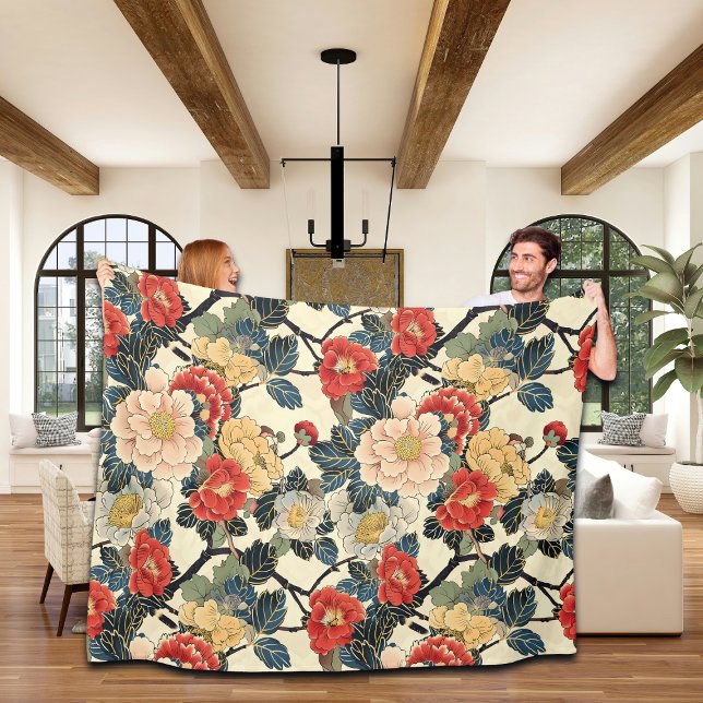 Couverture Polaire Modèle floral japonais Ukiyo-E Art (Créateur téléchargé)