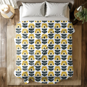 Couverture Polaire Modèle floral rétro Marine et moutarde Jaune