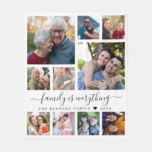 Couverture Polaire Modern 10 Photo Collage Family Name Quote White (Devant)