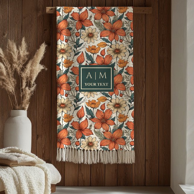 Couverture Polaire Modern Autumn Flowers Sage Pastel Olive Rusty (Modern Autumn Flowers Sage Pastel Olive Rust Blanket

)