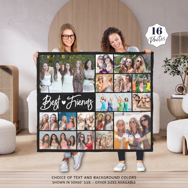 Couverture Polaire Modern Best Friends 16 Photo Collage Votre Couleur (Créateur téléchargé)