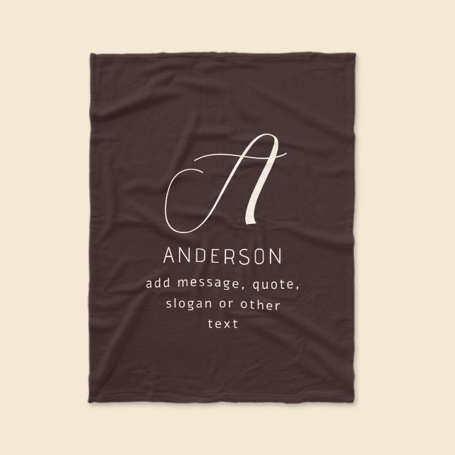 Couverture Polaire Modern Elegant Name & Monogram | Dark Brown (Créateur téléchargé)