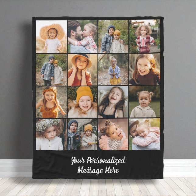 Couverture Polaire Modern Family Text Customized 16 Photo Collage  (Créateur téléchargé)