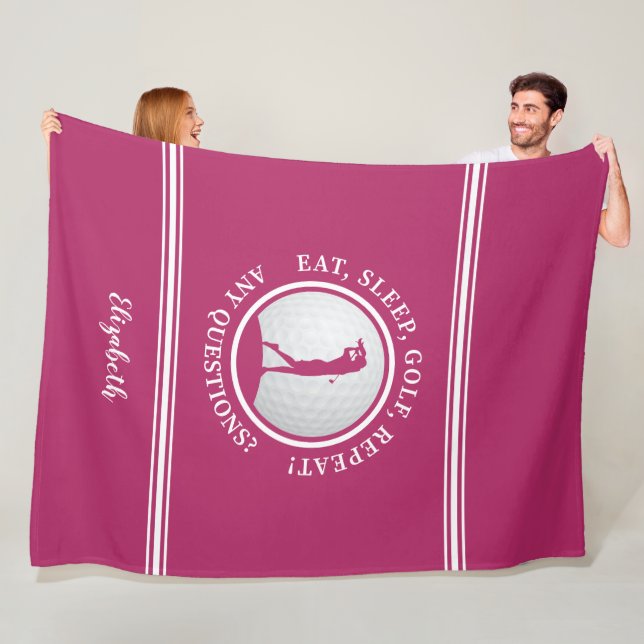 Couverture Polaire Modern Golfer Sports Monogramme Nom Golf Cute Rose (En situation)