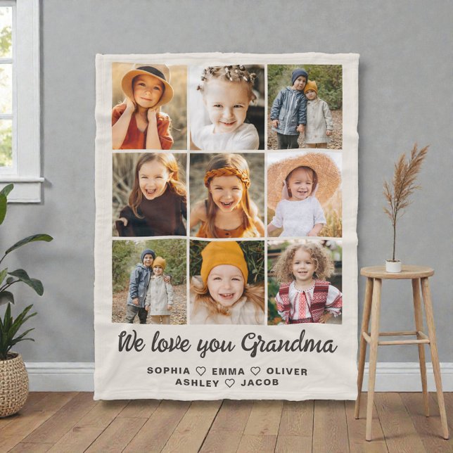 Couverture Polaire Modern Heart Photo Collage Blanket for Grandma (Créateur téléchargé)